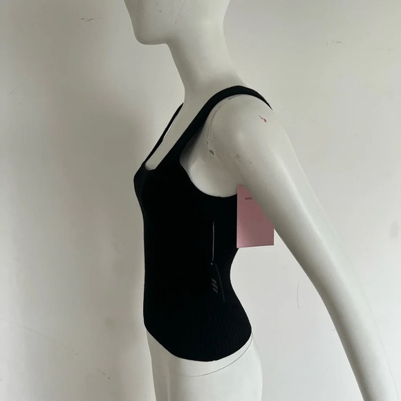 Anthropologie Avec Les Filles NWT Ribbed Black Square Neck Tank Top Sz Small S - Picture 3 of 8